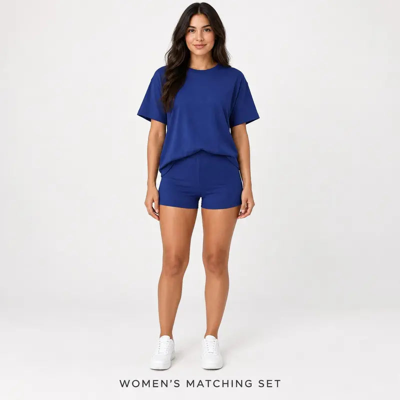 Women's Two Piece Shorts Lounge Set, Crew Neck Short Sleeve Relaxed T-Shirt & High Waisted Fitted Shorts, Casual Matching Summer Outfit, Travel Vacation Everyday Wear Bottom Loose 2 piece sets